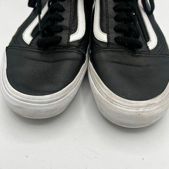 Vans Leather Zip Up Old Skool Lace Up Sneakers Black White Mens 8.5/ Womens 10 - Picture 3 of 7